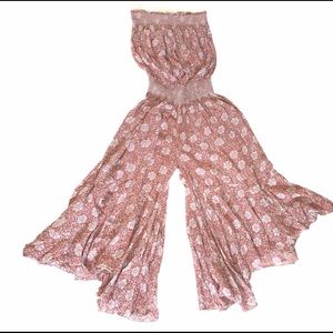 Free People Cropped Strapless Smocked Jumpsuit Size Small